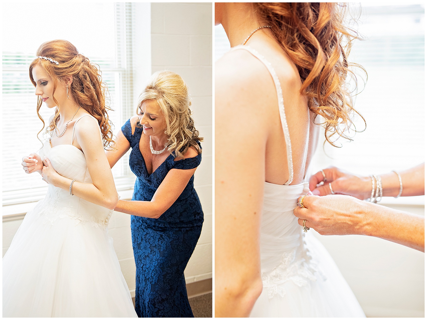 Mother helping bride get ready