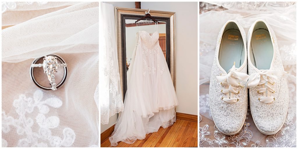 bridal details - ring dress and shoes